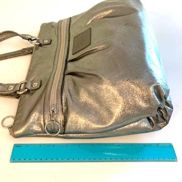 Coach Poppy Silver Pleated Metallic Leather Glam Tote Large - Picture 6 of 14
